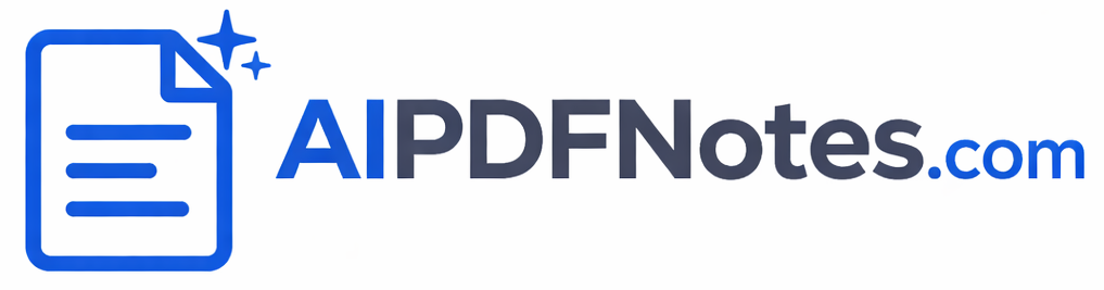 AIPDFNotes.com logo with blue document icon, AI sparkle, and modern text wordmark